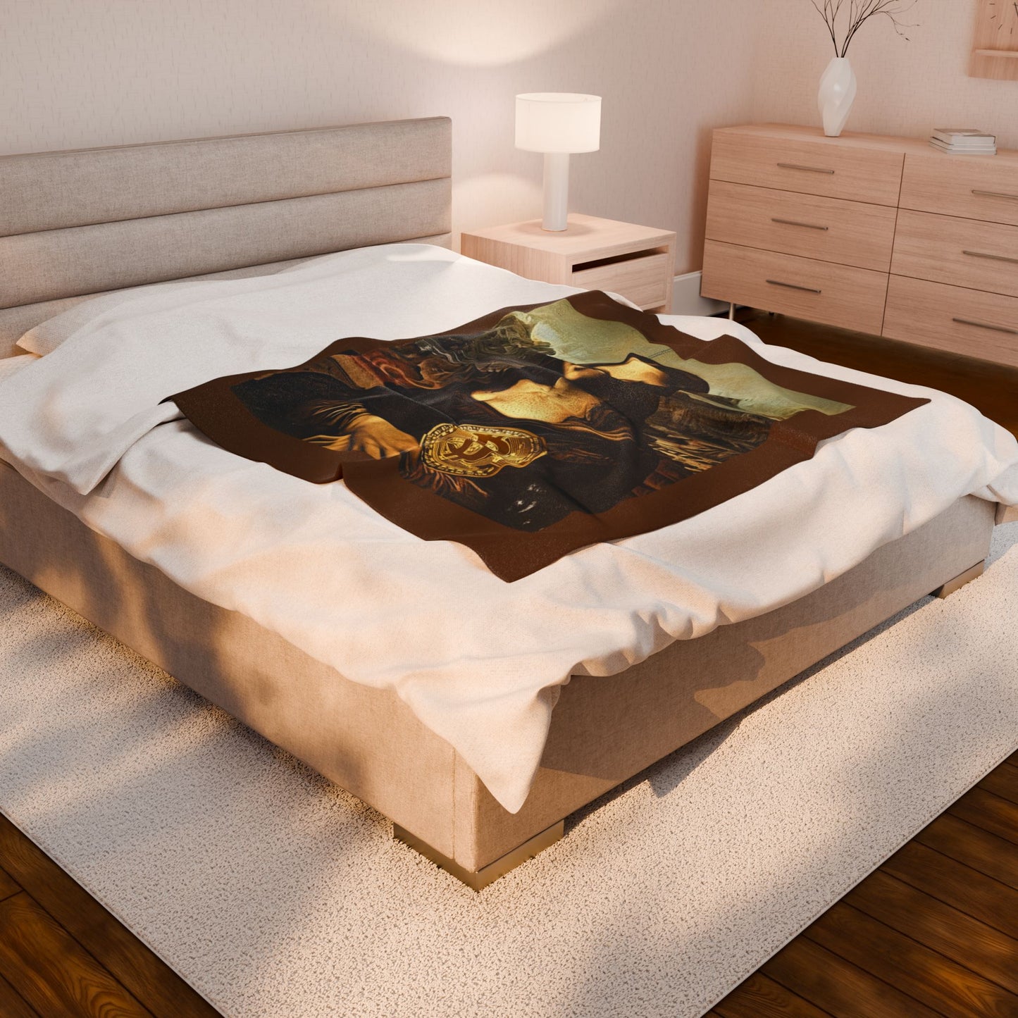 Mona Lisa Bitcoin Velveteen Plush Blanket – Crypto Art Throw