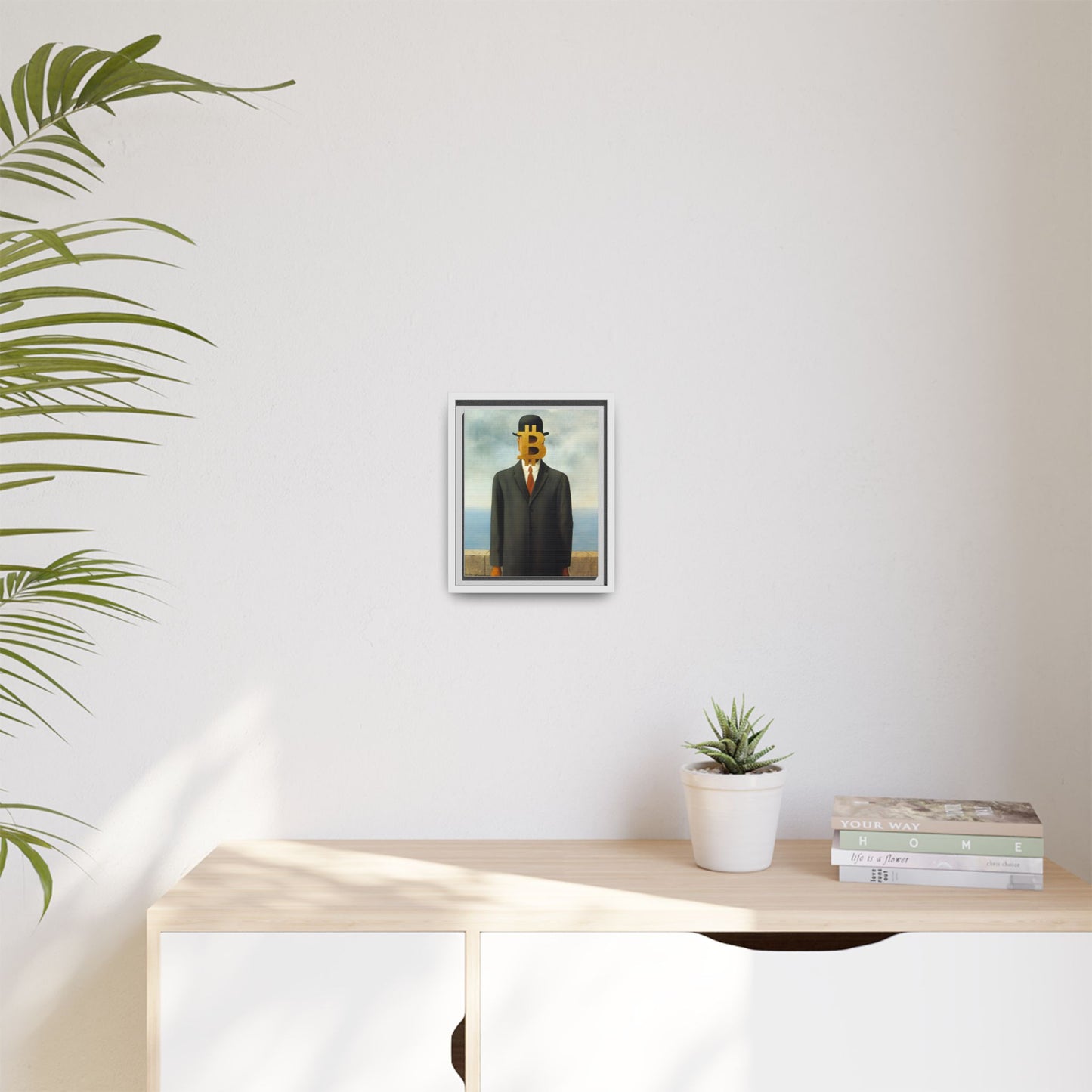 Bitcoin Surrealism Matte Framed Canvas Print — Man in Bowler with BTC Mask