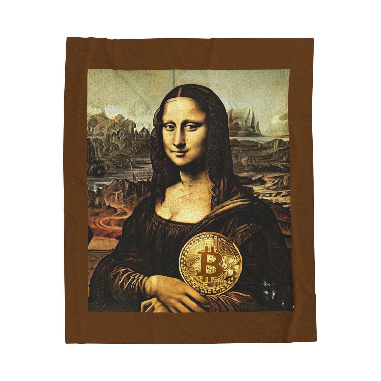Mona Lisa Bitcoin Velveteen Plush Blanket – Crypto Art Throw