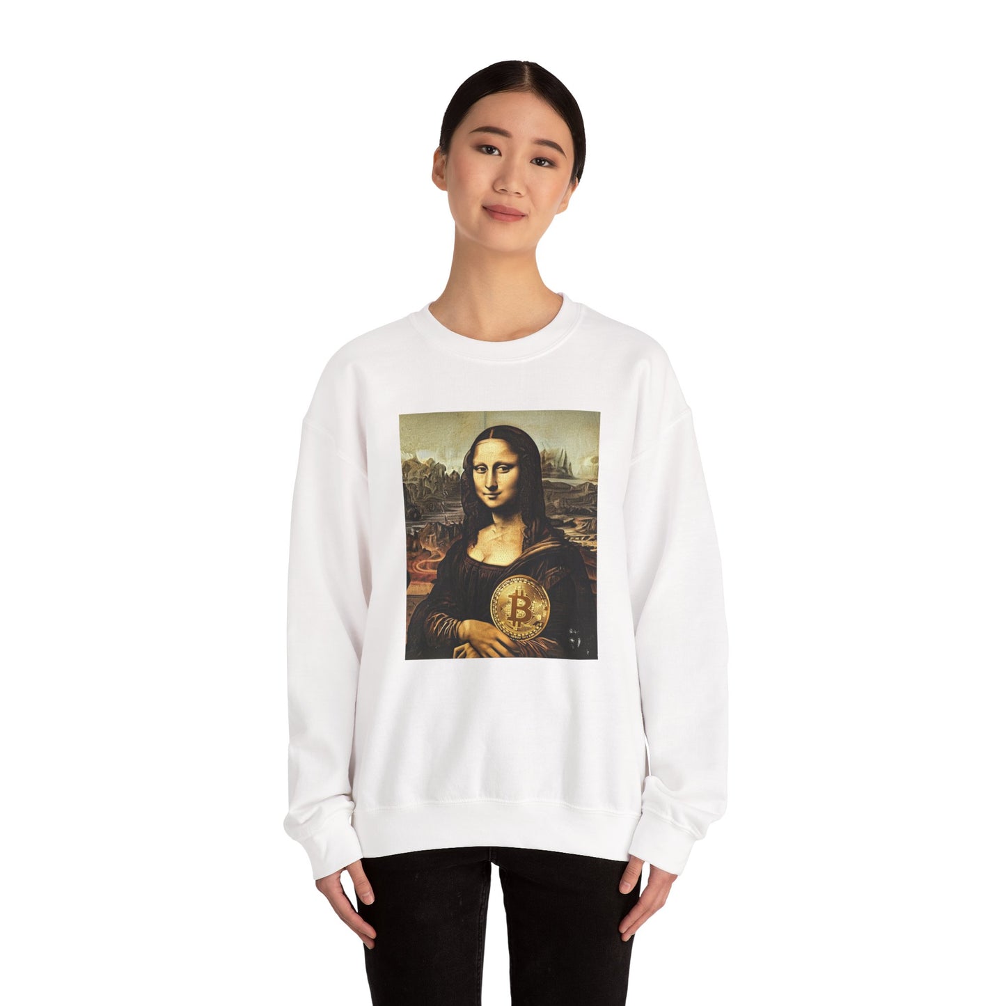 Mona Lisa Bitcoin Sweatshirt, Unisex Crewneck, Art Lover Gift, Hipster Apparel, Cozy Casual Wear