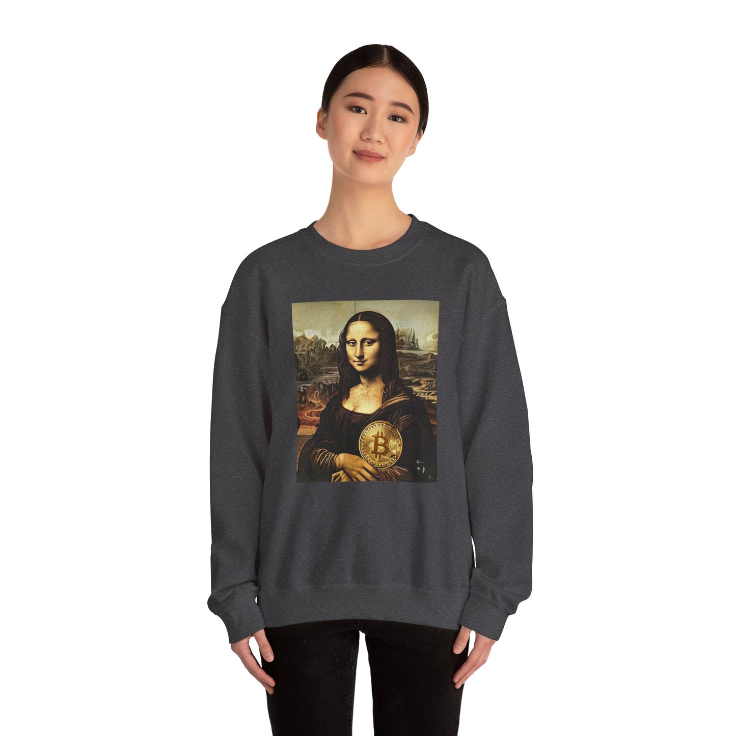 Mona Lisa Bitcoin Sweatshirt, Unisex Crewneck, Art Lover Gift, Hipster Apparel, Cozy Casual Wear