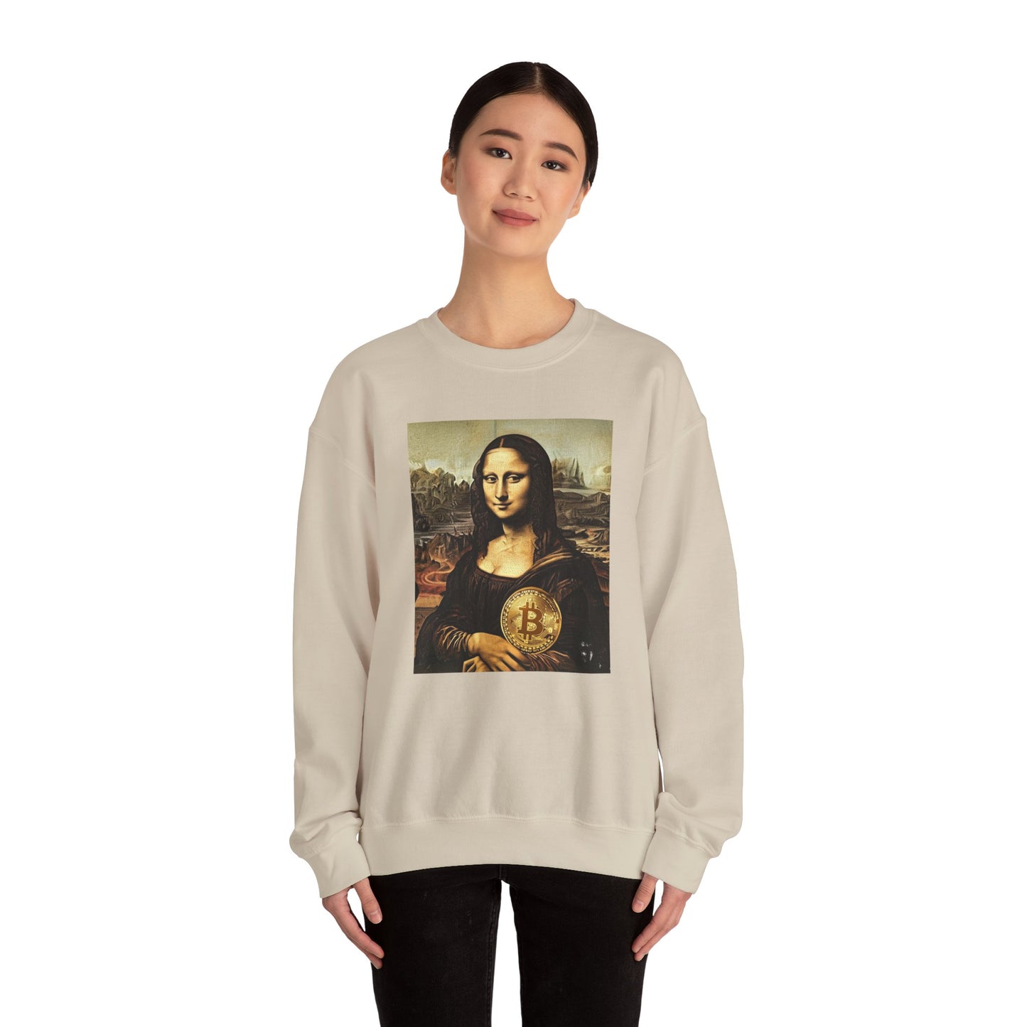 Mona Lisa Bitcoin Sweatshirt, Unisex Crewneck, Art Lover Gift, Hipster Apparel, Cozy Casual Wear